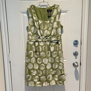 George A-Line Polka Dots Knot Sleeveless Dress Size 16 Green White Contemporary